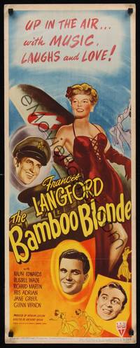 9b046 BAMBOO BLONDE  insert '46 art of super sexy Frances Langford & WWII bomber!