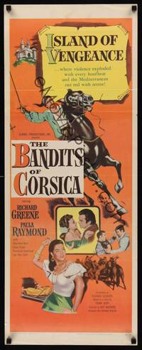 9b049 BANDITS OF CORSICA  insert '53 Richard Greene & sexy Paula Raymond, ran red with terror!