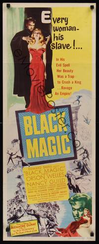 9b066 BLACK MAGIC   insert '49 art of hypnotist Orson Welles as Cagliostro mezmerizing Nancy Guild!