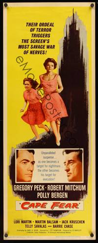 9b100 CAPE FEAR   insert '62 Gregory Peck, Robert Mitchum, Polly Bergen, classic film noir!