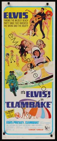 9b120 CLAMBAKE  insert '67 cool art of Elvis Presley in speed boat with sexy babes, rock & roll!
