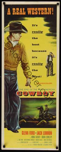 9b129 COWBOY   insert '58 Glenn Ford & Jack Lemmon, epic of the real American!