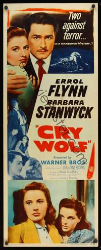 9b133 CRY WOLF   insert '47 cool close image of Errol Flynn & Barbara Stanwyck!