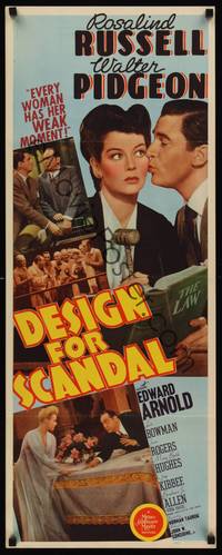 9b143 DESIGN FOR SCANDAL  insert '41 great c/u of Walter Pidgeon kissing Rosalind Russell's cheek!