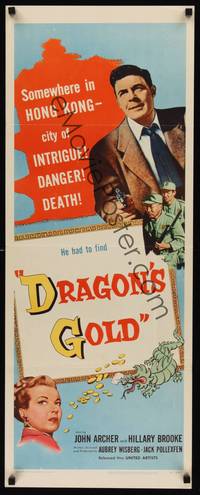 9b154 DRAGON'S GOLD  insert '53 John Archer, Hillary Brooke, Hong Kong, city of intrigue & danger!
