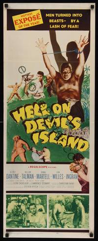 9b229 HELL ON DEVIL'S ISLAND  insert '57 Rex Ingram, men turned into beasts by a lash of fear!