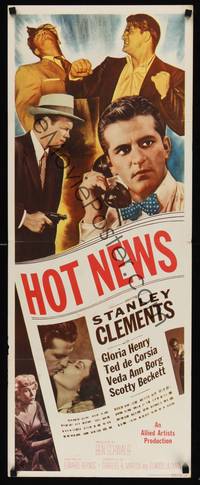 9b238 HOT NEWS   insert '53 ace reporter Stanley Clements, cool newspaper artwork!