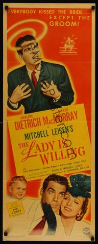 9b286 LADY IS WILLING  insert '42 pretty Marlene Dietrich, Fred MacMurray & Baby Corey!