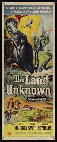 9b289 LAND UNKNOWN  insert '57 a paradise of hidden terrors, great art of dinosaurs!