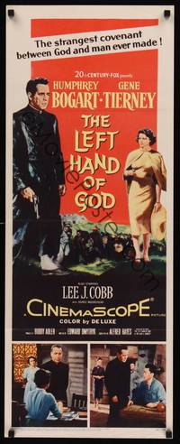 9b298 LEFT HAND OF GOD  insert '55 art of priest Humphrey Bogart holding gun  + sexy Gene Tierney!