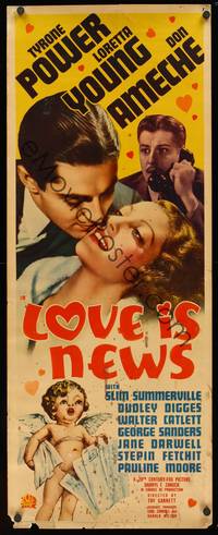 9b314 LOVE IS NEWS  insert '37 Tyrone Power, Loretta Young, Don Ameche, art of cupid!