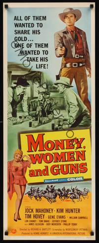 9b350 MONEY, WOMEN & GUNS  insert '58 cowboy Jock Mahoney w/revolver, cool gambling image!
