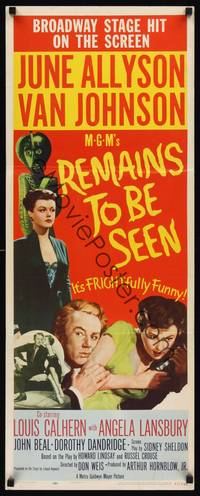 9b428 REMAINS TO BE SEEN  insert '53 Van Johnson, June Allyson, Angela Lansbury by creepy statue!
