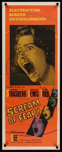 9b459 SCREAM OF FEAR  insert '61 Hammer, classic terrified Susan Strasberg horror image!