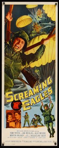 9b460 SCREAMING EAGLES  insert '56 cool image of paratrooper Tom Tryon!