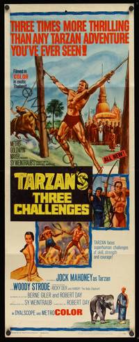 9b531 TARZAN'S THREE CHALLENGES  insert '63 Edgar Rice Burroughs, artwork of bound Jock Mahoney!