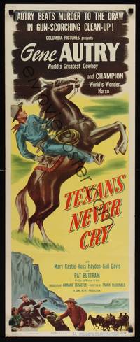 9b536 TEXANS NEVER CRY  insert '51 great artwork of cowboy Gene Autry riding Champion!