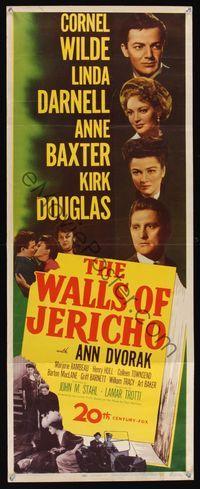 9b580 WALLS OF JERICHO  insert '48 Cornel Wilde, Linda Darnell, Ann Baxter & Kirk Douglas!