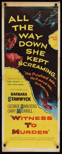 9b596 WITNESS TO MURDER  insert '54 no one believes Barbara Stanwyck, except for the murderer!