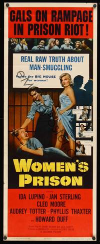 9b601 WOMEN'S PRISON  insert '54 Ida Lupino & super sexy convict Cleo Moore, gals on rampage!