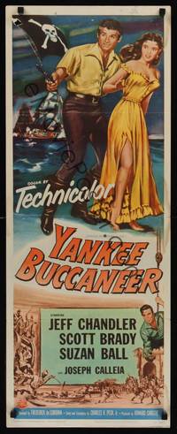 9b609 YANKEE BUCCANEER  insert '52 cool art of pirate Jeff Chandler w/gun & pretty Suzan Ball!