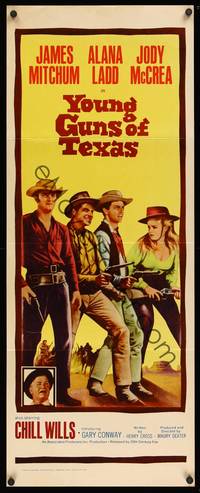 9b614 YOUNG GUNS OF TEXAS  insert '63 teen cowboys James Mitchum, Alana Ladd & Jody McCrea!
