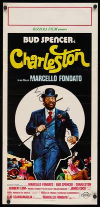 9b652 CHARLESTON   Italian locandina '77 great wacky art of Bud Spencer in suit w/cane!