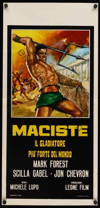 9b658 COLOSSUS OF THE ARENA black style Italian locandina R67 cool art of Mark Forest as Maciste!