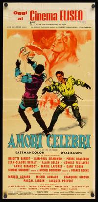 9b681 FAMOUS LOVE AFFAIRS  Italian locandina '61 Brigitte Bardot, cool art of fencers!