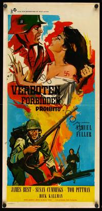 9b692 FORBIDDEN   Italian locandina '59 Sam Fuller, World War II, branded w/Nazi swastika!