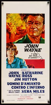 9b718 HELLFIGHTERS  Italian locandina '69 art of John Wayne as fireman Red Adair, Katharine Ross!
