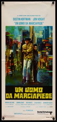 9b770 MIDNIGHT COWBOY  Italian locandina '69 cool art of Dustin Hoffman & Jon Voight on corner!
