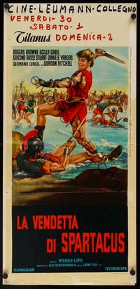 9b801 REVENGE OF SPARTACUS  Italian locandina '65 Aller art of soldiers fighting in water!