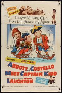 9d011 ABBOTT & COSTELLO MEET CAPTAIN KIDD 1sh '53 art of pirates Bud & Lou with Charles Laughton!