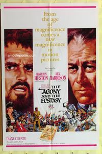 9d018 AGONY & THE ECSTASY 1sh '65 great art of Charlton Heston & Rex Harrison!