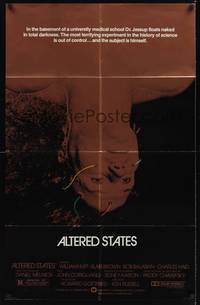 9d027 ALTERED STATES foil 1sh '80 William Hurt, Paddy Chayefsky, Ken Russell, sci-fi horror!