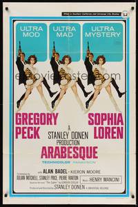 9d042 ARABESQUE 1sh '66 Gregory Peck, sexy Sophia Loren, ultra mod, ultra mad, ultra mystery!
