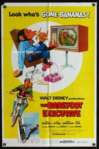 9d054 BAREFOOT EXECUTIVE 1sh '71 Disney, art of Kurt Russell & wacky chimp gone bananas!