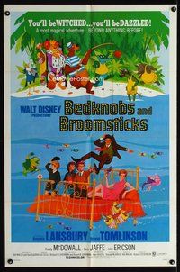 9d059 BEDKNOBS & BROOMSTICKS 1sh '71 Walt Disney, Angela Lansbury, great cartoon art!