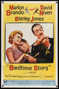 9d060 BEDTIME STORY 1sh '64 Marlon Brando, David Niven & Shirley Jones!