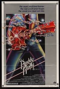 9d093 BUDDY HOLLY STORY style B 1sh '78 Gary Busey, cool artwork of electric guitar!