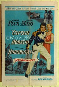 9d108 CAPTAIN HORATIO HORNBLOWER 1sh '51 Gregory Peck with sword & pretty Virginia Mayo!