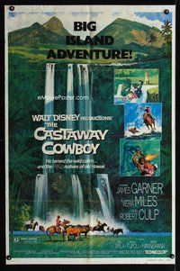 9d111 CASTAWAY COWBOY 1sh '74 Disney, art of cowboy James Garner in beautiful Hawaii!