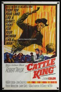 9d114 CATTLE KING 1sh '63 Robert Taylor, Tay Garnett, cool pistol-whip artwork!