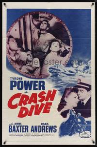 9d142 CRASH DIVE 1sh R56 sailors Tyrone Power & Dana Andrews on submarine, Anne Baxter!
