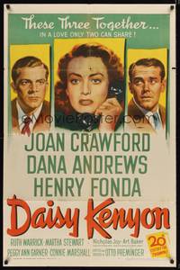 9d159 DAISY KENYON 1sh '47 Joan Crawford, Henry Fonda, Dana Andrews, directed by Otto Preminger!
