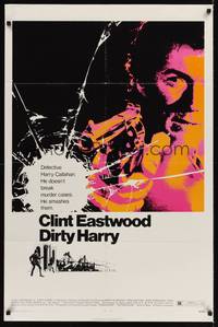 9d205 DIRTY HARRY 1sh '71 great c/u of Clint Eastwood pointing gun, Don Siegel crime classic!