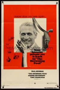 9d225 DROWNING POOL 1sh '75 cool image of Paul Newman as private eye Lew Harper!