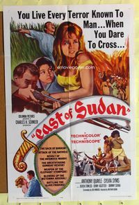 9d235 EAST OF SUDAN 1sh '64 Anthony Quayle, sexy Sylvia Syms, first Jenny Agutter!