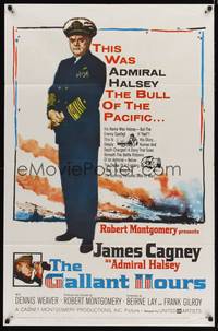 9d343 GALLANT HOURS 1sh '60 art of James Cagney as Admiral 'Bull' Halsey!